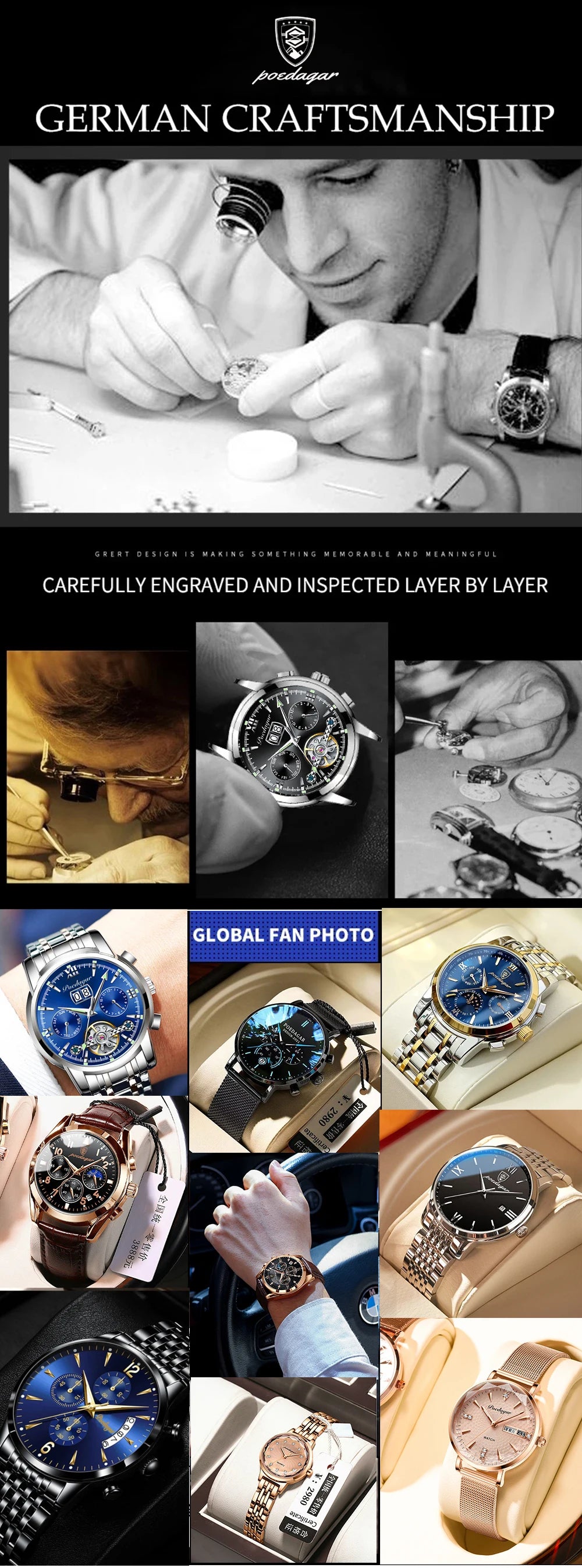 Luxury Watch For Woman, Waterproof Calendar High Quality Ladies Watch, Stainless Steel Quartz Women's Watches With Elegant Box, POEDAGAR