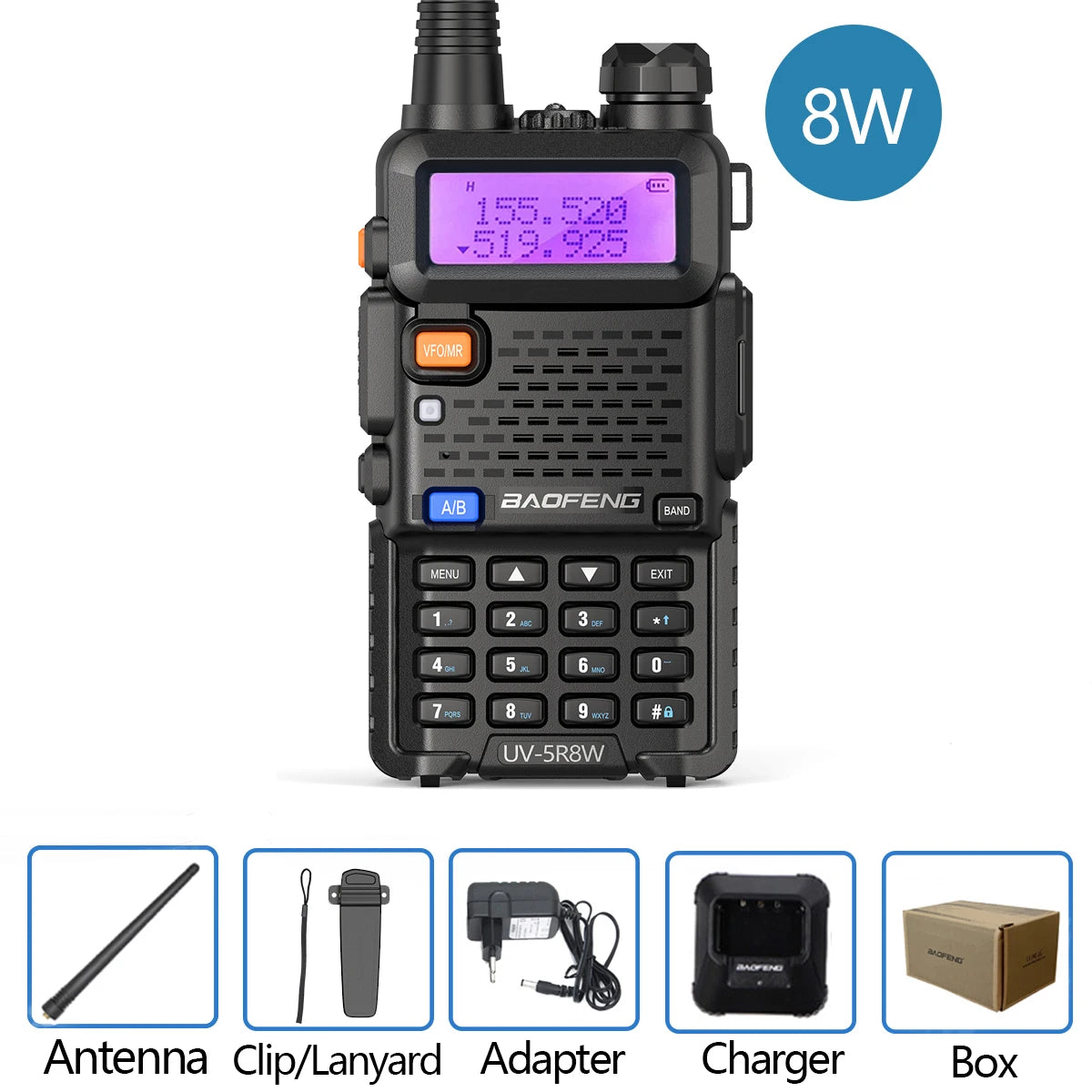 Walkie Talkie, UV 5R 5W 8W Dual Band Ham Two Way Radio, Vhf Uhf FM Radio, Handheld Transceiver, Hunting 16KM, BAOFENG