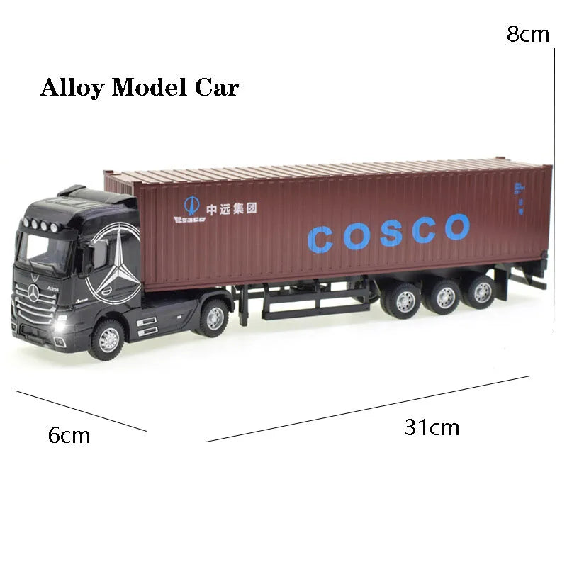 1:50 Diecast Alloy Truck Head Model Toy, Container Truck Pull Back With Light Engineering, Transport Vehicle Boy Toys For Children