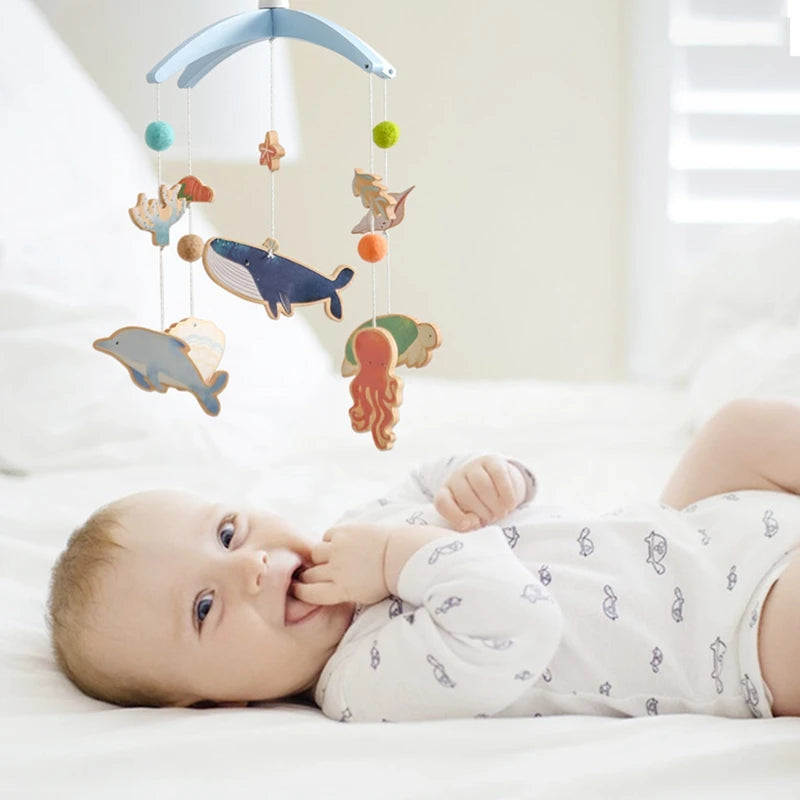 Newborn Baby Rattles Toys, 0-12 Months Soft Felt Whale Bed Bell Infant Mobile Crib Hanging Musical Carousel Toy, Boys Girls Gift