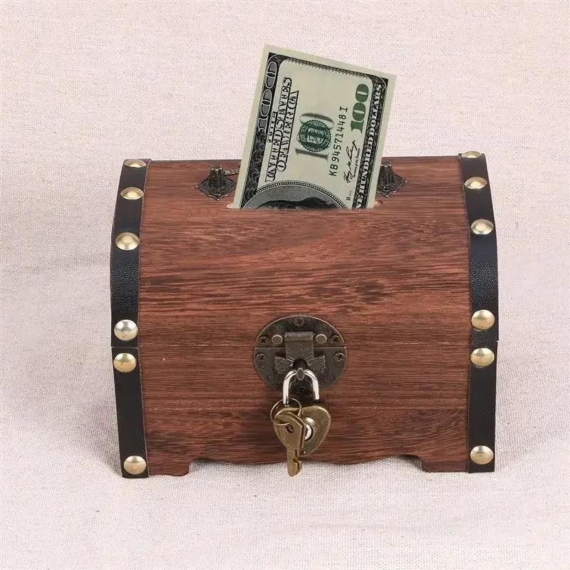 Treasure Chest With Lock, Vintage Treasure Storage Box, Piggy Bank Organizer, Saving Box Case With Lock For Home Retro Decoration