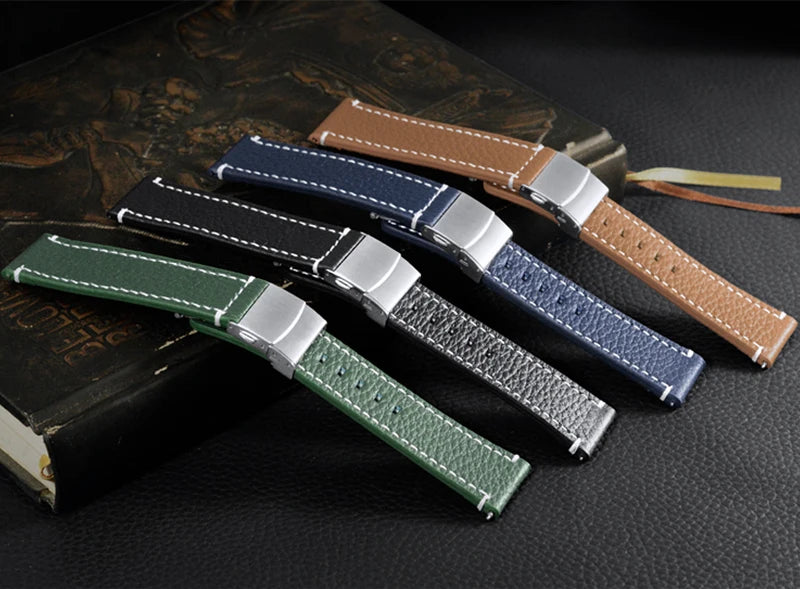 Soft Genuine Leather Smart Watch Band, 18 20 22 24mm, Women Men, Cowhide Strap, Quick Release Watchband