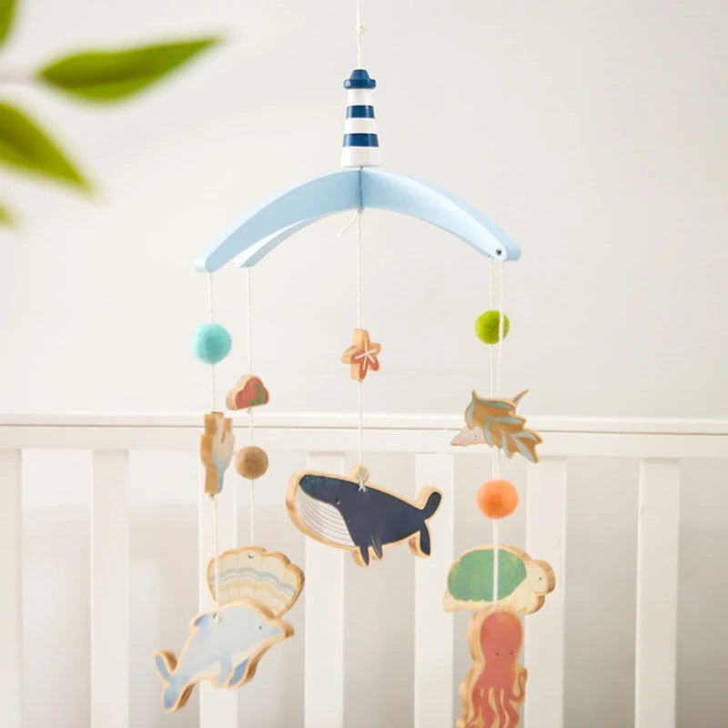 Newborn Baby Rattles Toys, 0-12 Months Soft Felt Whale Bed Bell Infant Mobile Crib Hanging Musical Carousel Toy, Boys Girls Gift