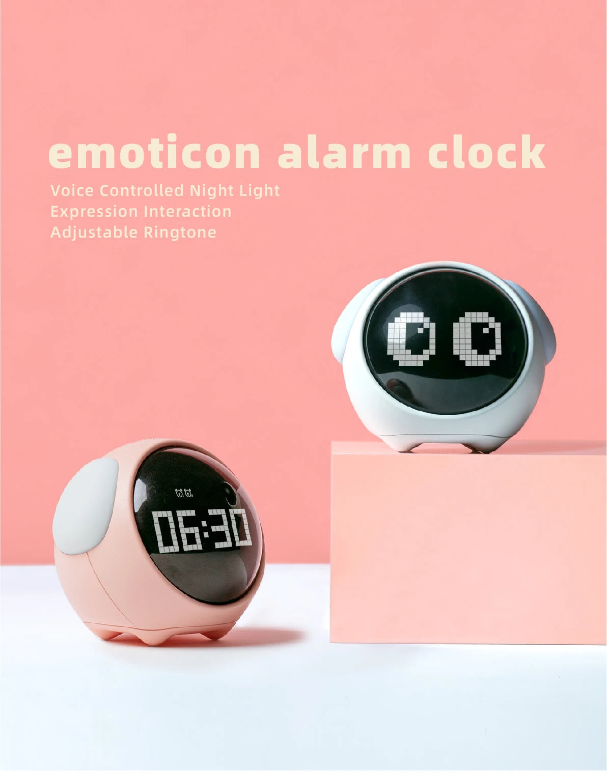Child Alarm Clock, Digital Emotion Table Clock, Light Cute Cartoon Alarm Clock For Kids, Digital, Touch Sensing