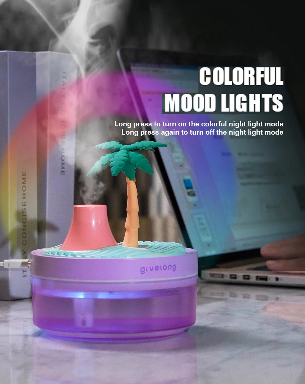 Landscape Air Humidifier, Small Spray Hydration Household Silent Bedroom Desktop Car USB Aromatherapy Humidifiers, Diffuser