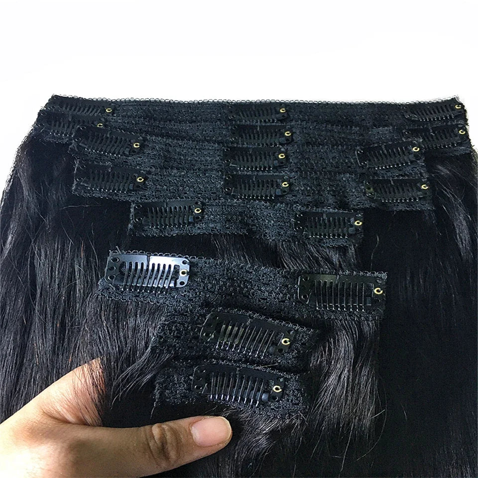 Clip In Hair Extensions, Human Hair Brazilian Straight Clip In Natural Black Color, Clip-In Remy Hair 20 22 24 26 Inch 4# Women