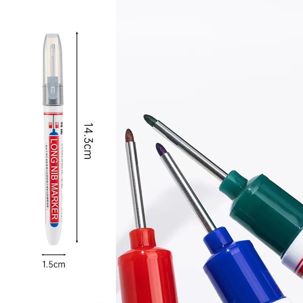 4-80Pcs, 2cm, Waterproof Long Head Markers, Deep Hole Marker Pen for Metal Carpenter, Red/ Black/ Blue/ Green Ink Woodworking Tools