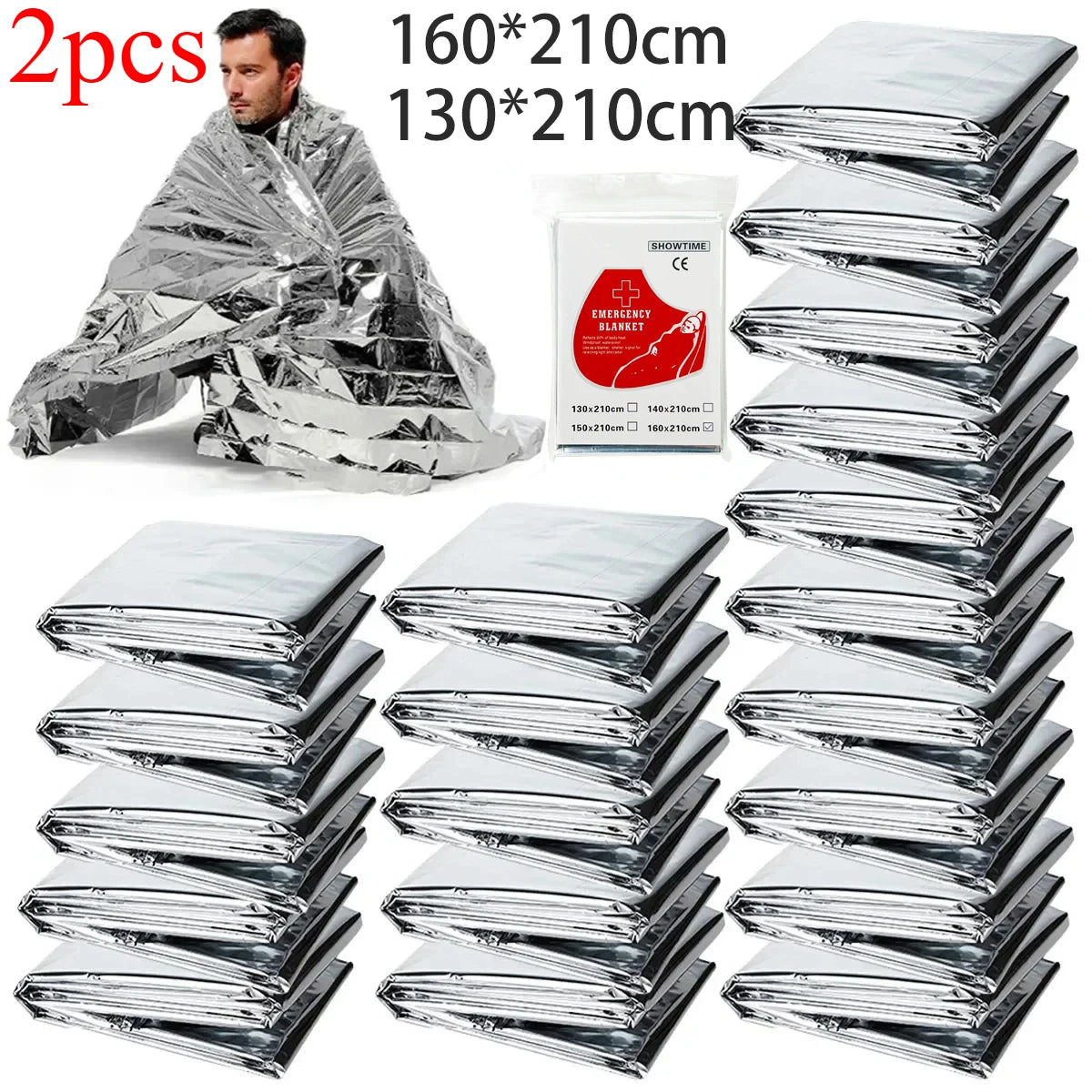1/2/10Pcs, Emergency Blanket, Outdoor Survival First Aid, Military Rescue Kit, Windproof Waterproof Foil, Thermal Blanket for Camping