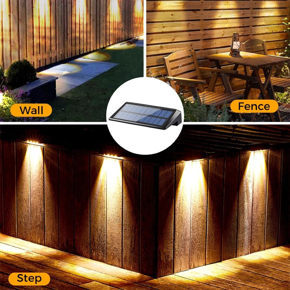 2 Pack Solar Wall Lights, 4 LED Solar Fence Lights, Outdoor Waterproof Solar Deck Lights, Wall Lights for Fence Post Yard Pathway