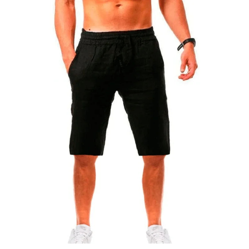 New Men's Cotton Linen Shorts Pants, Male Summer Breathable Solid Color Linen Trousers, Fitness Streetwear