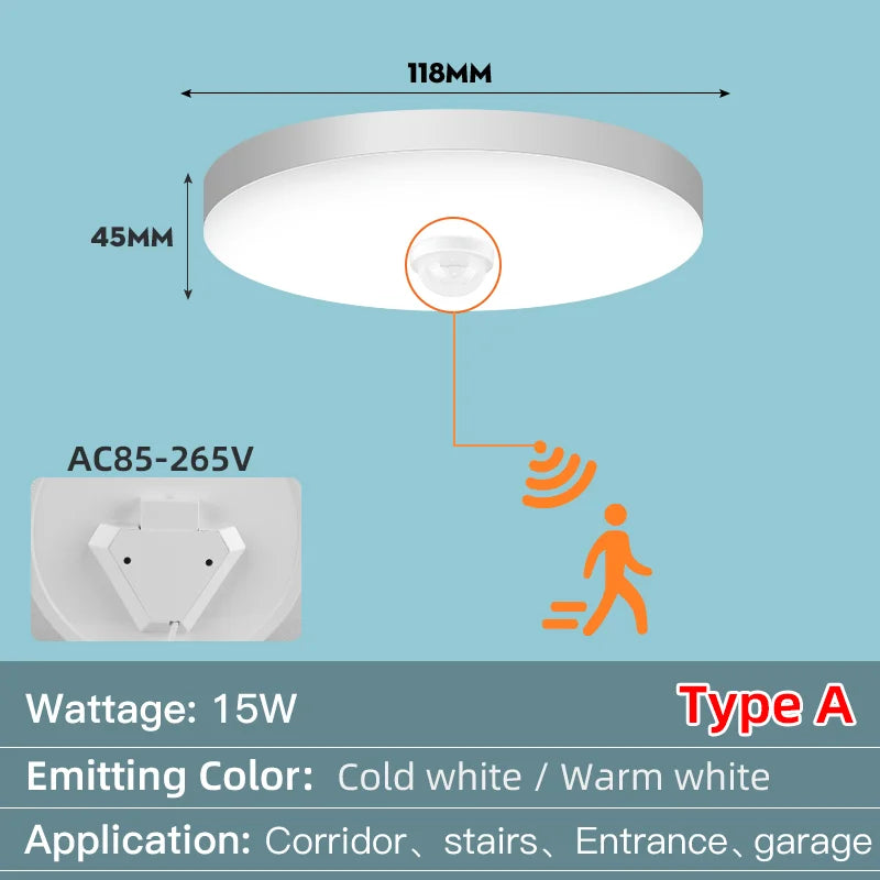 Led Ceiling Lamp With Motion Sensor, 40W 30W 20W 18W 15W 12W, Led Ceiling Light Fixtures For Entrance Balcony Corridor 110V 220V