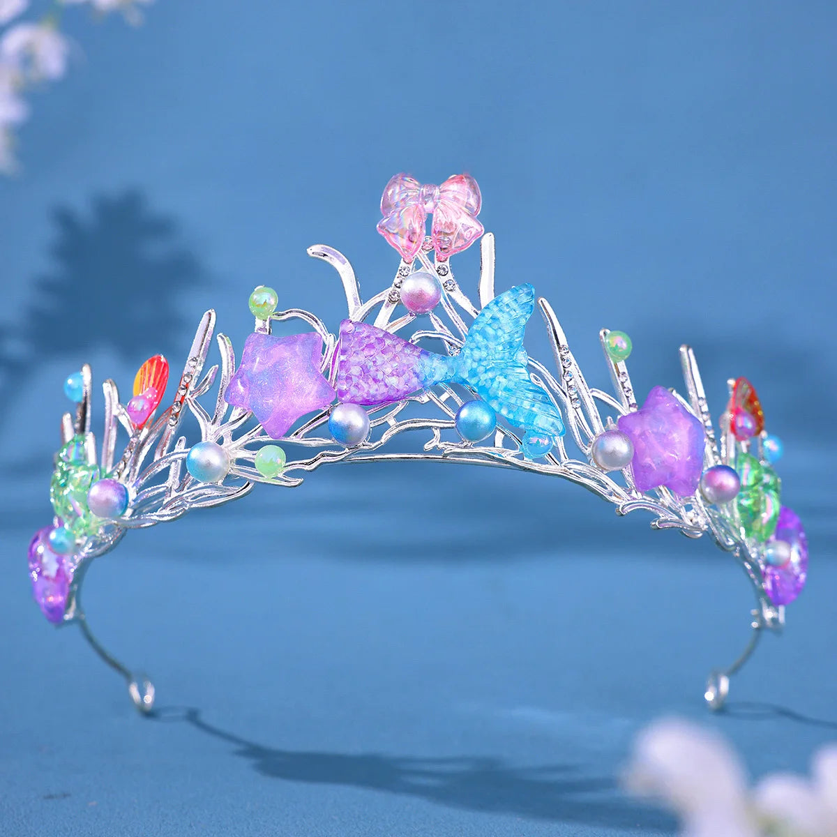 Mermaid Fish Crowns, Ocean Style Costume, Seashell Starfish Hair Accessories for Women Girls, Princess Birthday Party Tiaras