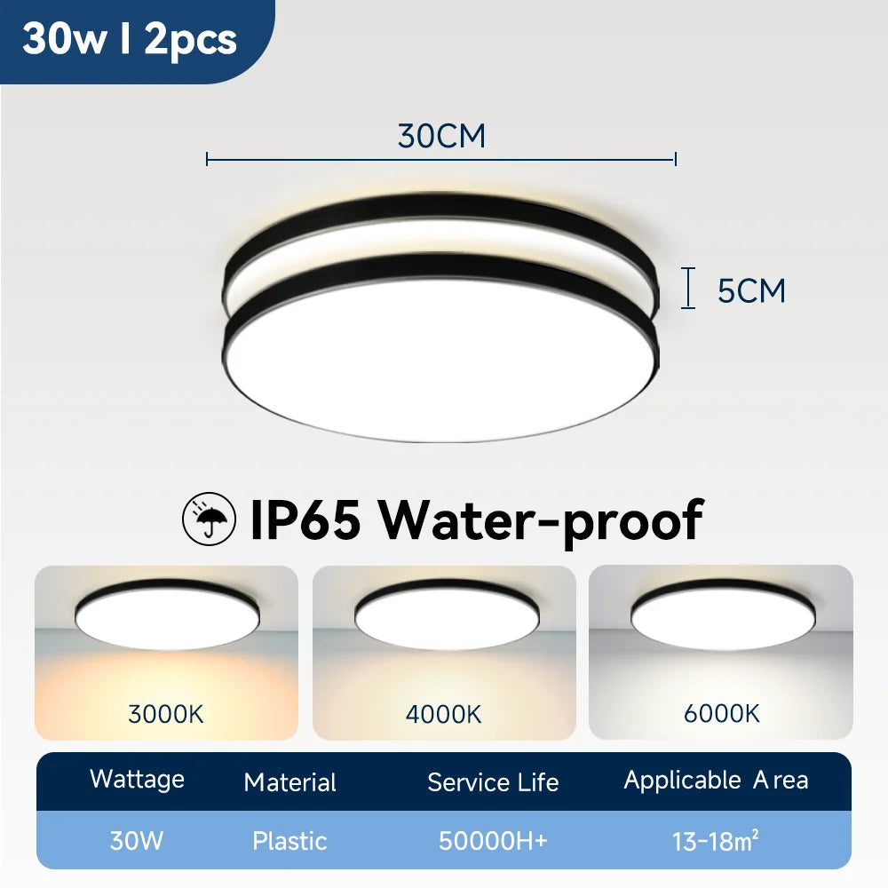 Waterproof Bathroom Lamp Ceiling LED Ceiling Lights 18W 30W 40W Round LED Ceiling Lamp For Kitchen Living Room Toilet Room 220V