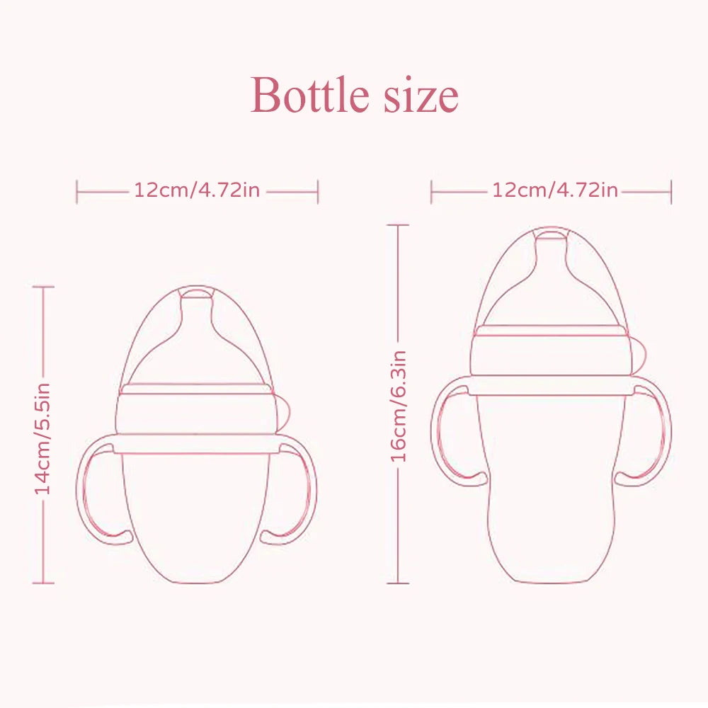 New 0-36 months baby nano-silicone bottle, 240ml 150ml Baby Bottle with handle Breastmilk-like design Soft milk pulling