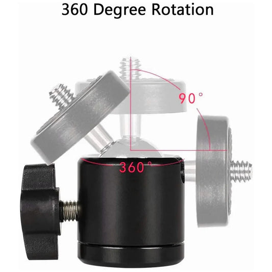 Mini rótula esférica con soporte giratorio de 360° y tornillo de 1/4", adaptador giratorio para trípode, para cámaras DSLR, trípodes, monopiés, transmisión en vivo e iluminación.