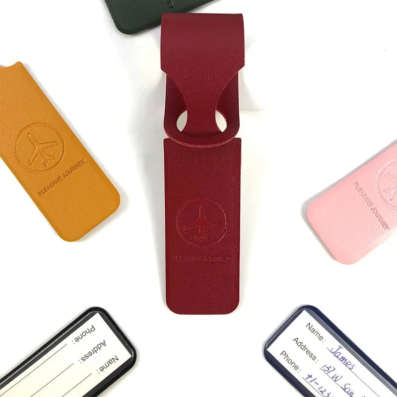 1Pc, PU Leather Luggage Tag, Creative Baggage Suitcase Identifier, ID Address Holder Boarding Tags, Portable Label Travel Accessories