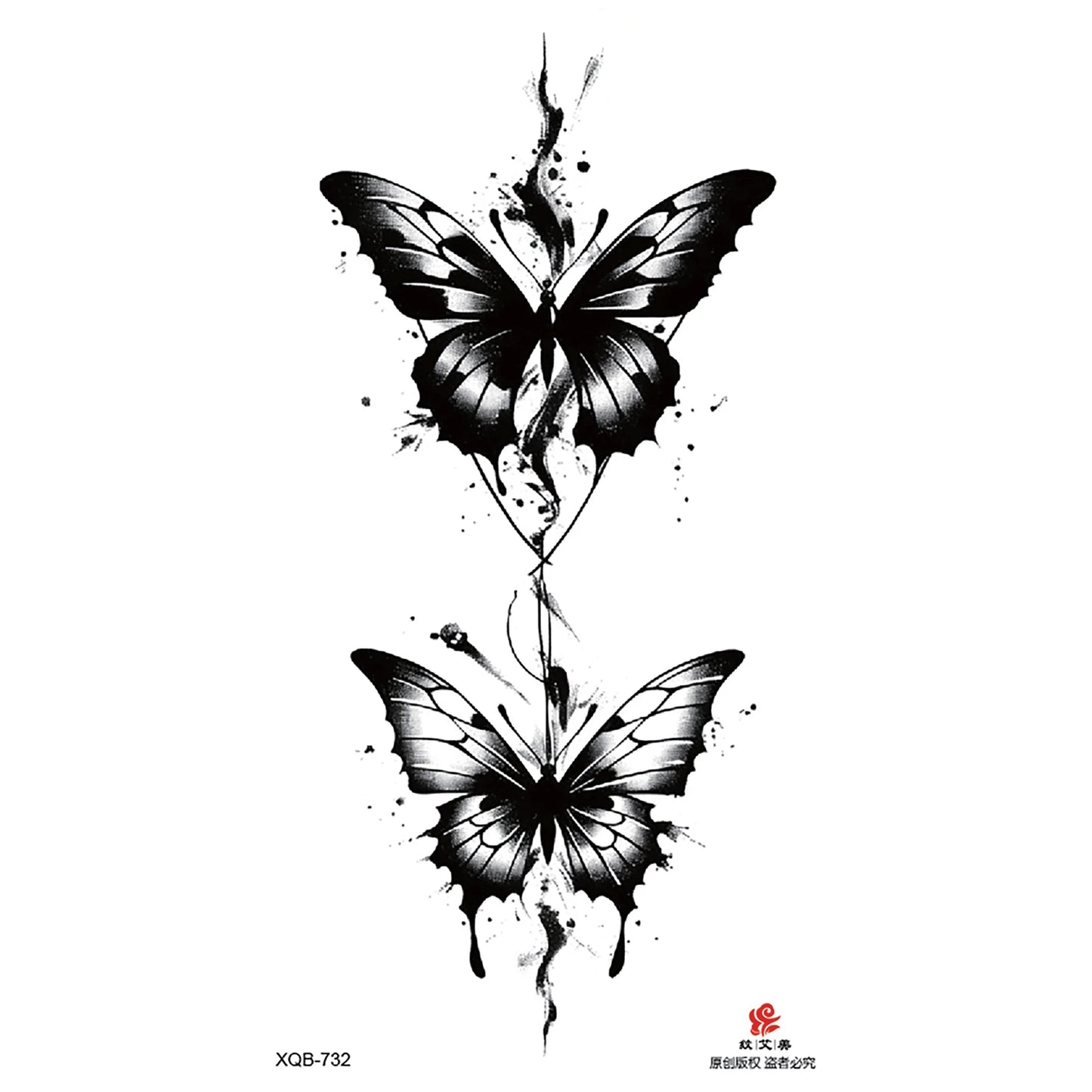 Black Flower Waterproof Temporary Tattoo Sticker, Beauty Butterfly Rose for Women, 3D Flash Body Arm Art Washable Fake Tattoos