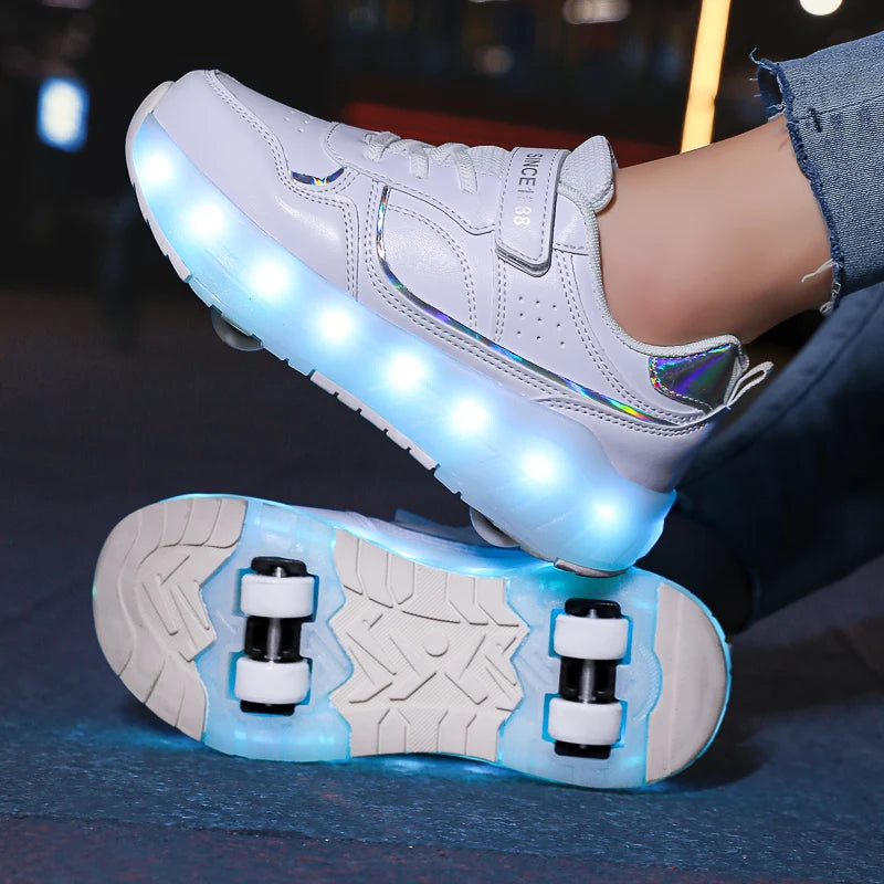 Luminous Roller Skate Shoes Wheels Removeable Sneakers Kids Roller Shoes USB Charge Light Up Sport Skate Board Shoes Boys Girls