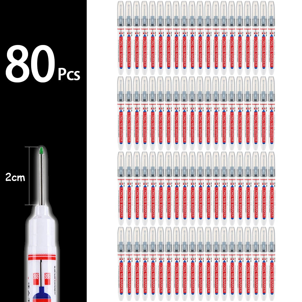 4-80Pcs, 2cm, Waterproof Long Head Markers, Deep Hole Marker Pen for Metal Carpenter, Red/ Black/ Blue/ Green Ink Woodworking Tools