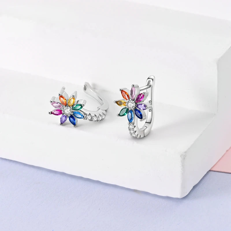 925 Sterling Silver Colored Zirconium Stars Hoop Earrings For Women Jewelry, Anniversary WeddingMaking Jewelry Gift