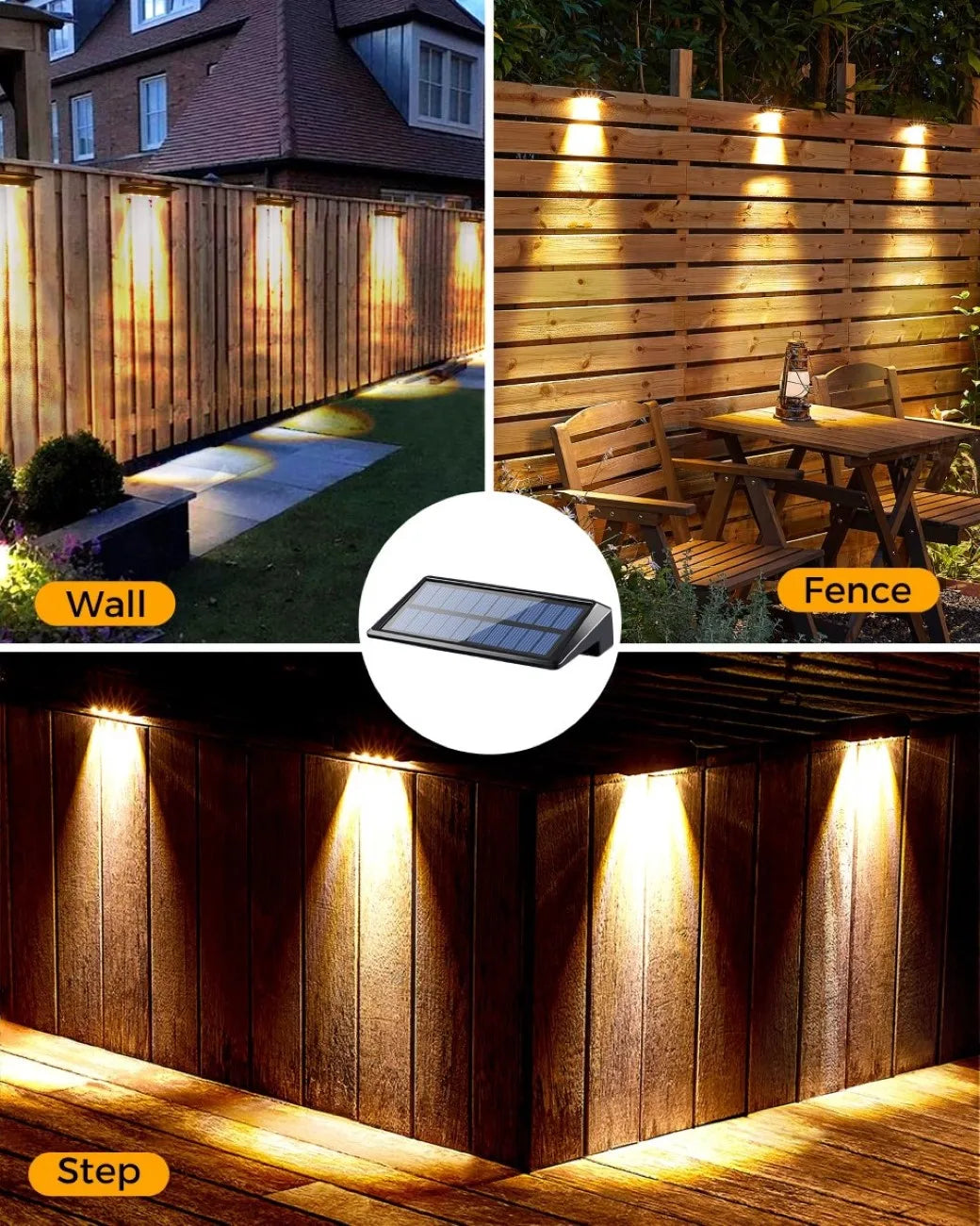 2 Pack Solar Wall Lights, 4 LED Solar Fence Lights, Outdoor Waterproof Solar Deck Lights, Wall Lights for Fence Post Yard Pathway
