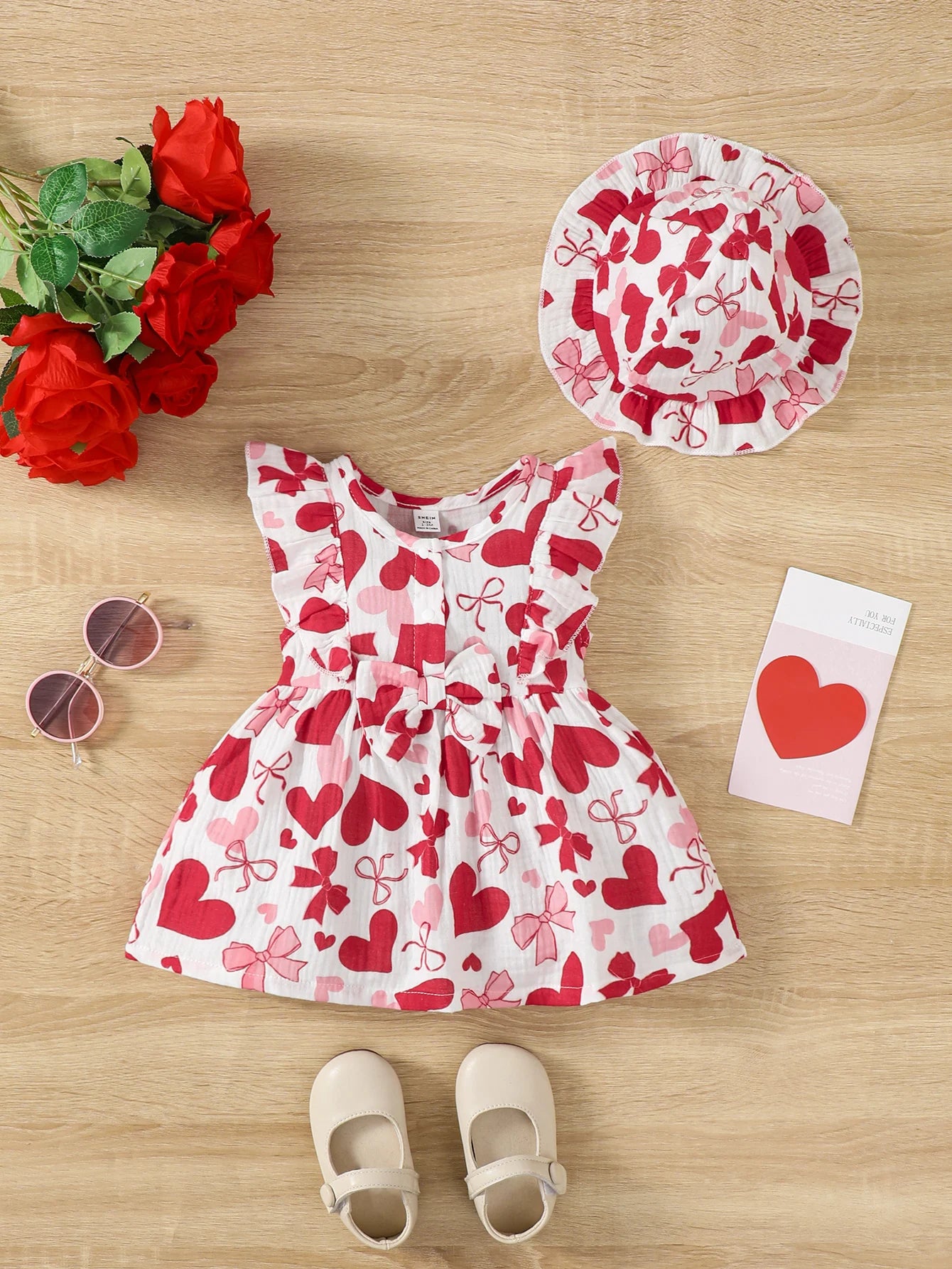 2Pcs, Dress Clothes Set, Newborn Baby Girl Love Print Sleeveless Dress With Hat Summer Fashion Cute Wear for Infant Girl 0-9Months