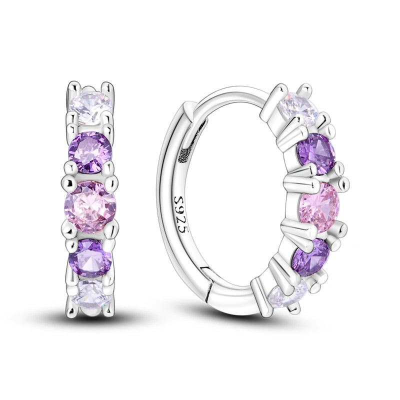 925 Sterling Silver Colored Zirconium Stars Hoop Earrings For Women Jewelry, Anniversary WeddingMaking Jewelry Gift