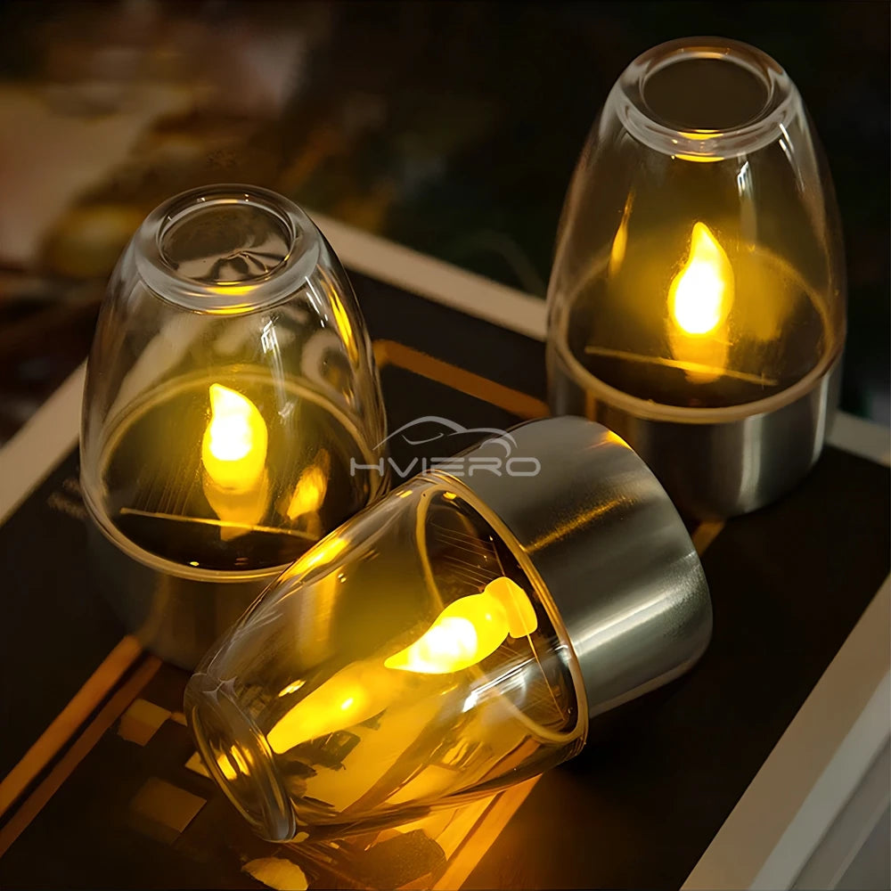 Solar Light LED Stainless Steel Candle, Outdoor Courtyard Decorative Atmosphere Night Lights Halloween Candlelight, Dinner Lamping