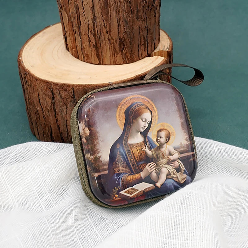 7x7cm, Virgin Mary Jesus Prayer Rosary Bag, Religious Jewelry Storage Box, Articulos Religiosos Catolico
