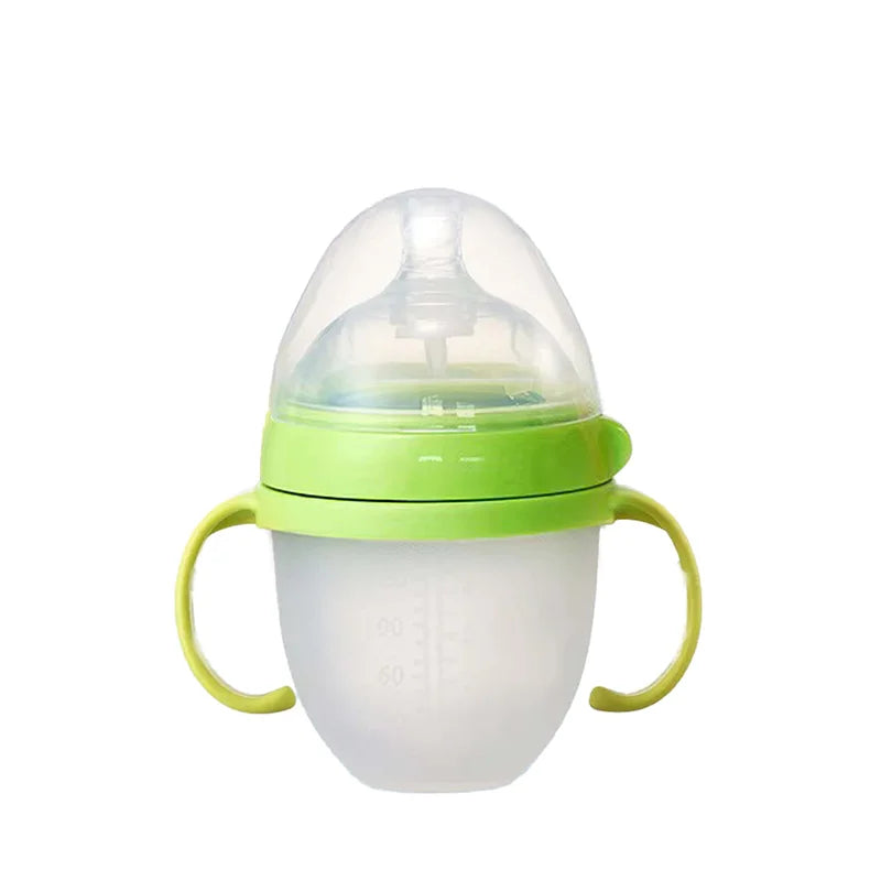 New 0-36 months baby nano-silicone bottle, 240ml 150ml Baby Bottle with handle Breastmilk-like design Soft milk pulling