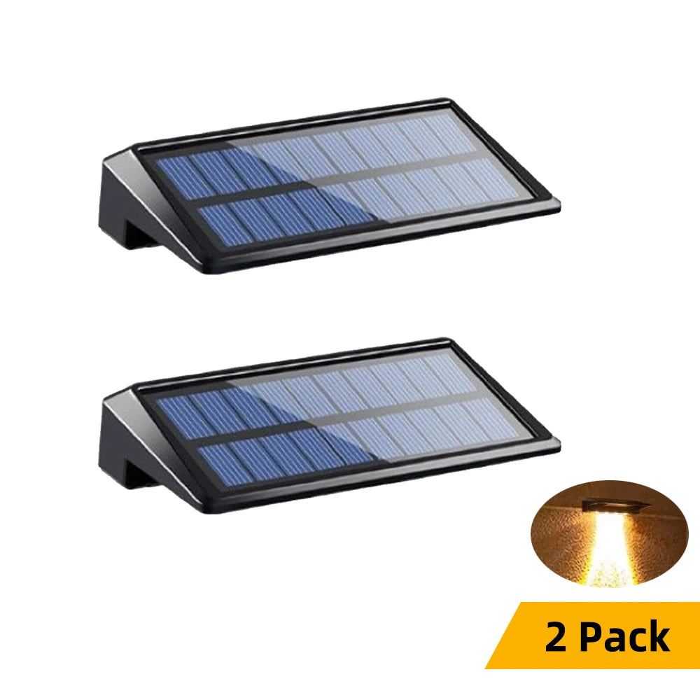 2 Pack Solar Wall Lights, 4 LED Solar Fence Lights, Outdoor Waterproof Solar Deck Lights, Wall Lights for Fence Post Yard Pathway