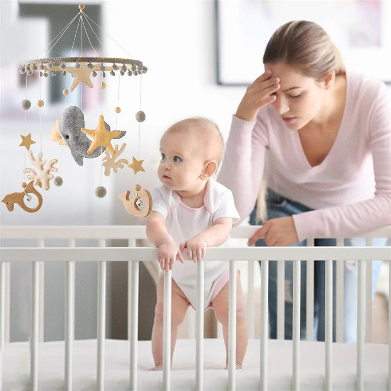 Newborn Baby Rattles Toys, 0-12 Months Soft Felt Whale Bed Bell Infant Mobile Crib Hanging Musical Carousel Toy, Boys Girls Gift
