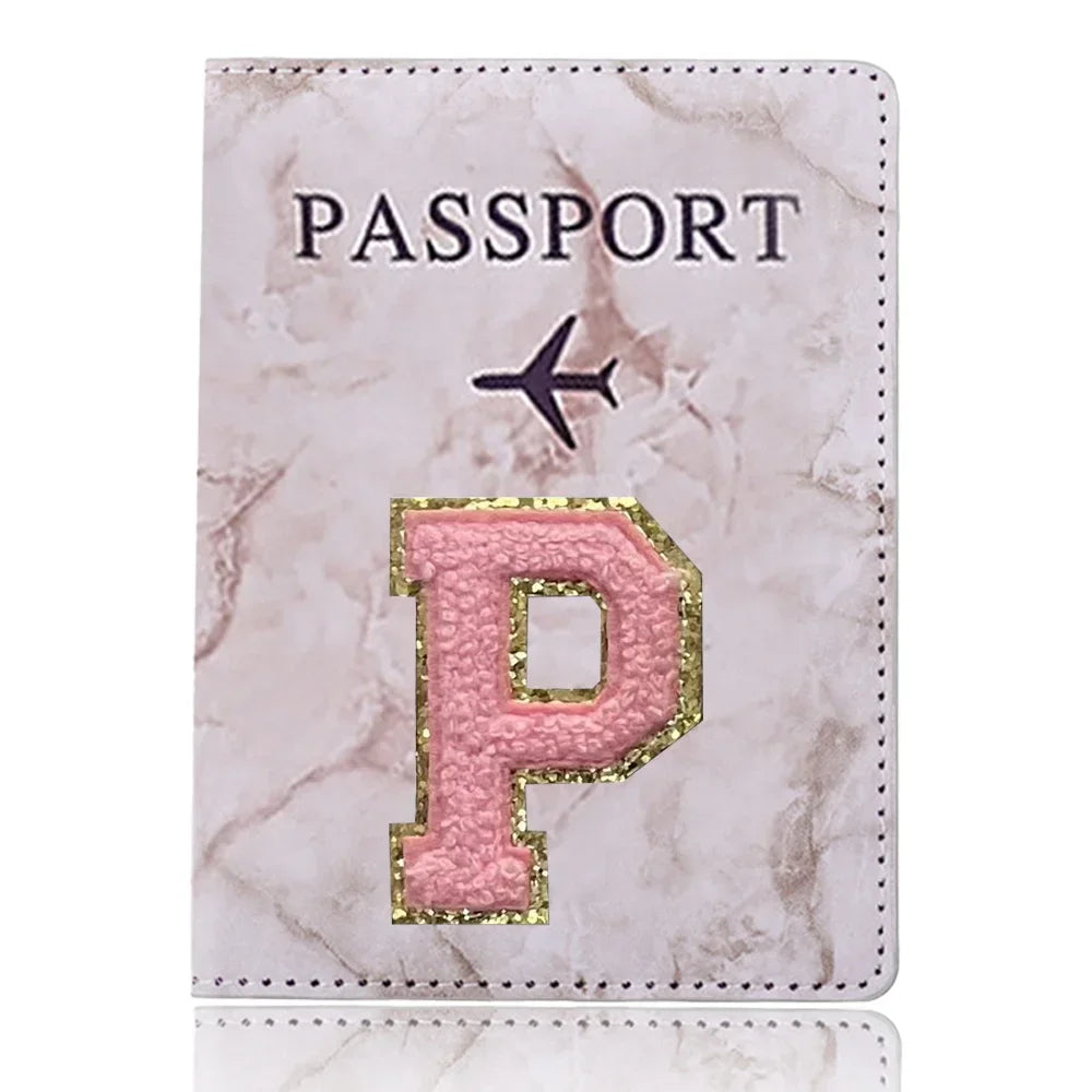 Fashion Passport Protective Cover, Embroidery Letter Pattern Travel Passport Holder, Wallet Gift PU Leather Card Case Cover Unisex