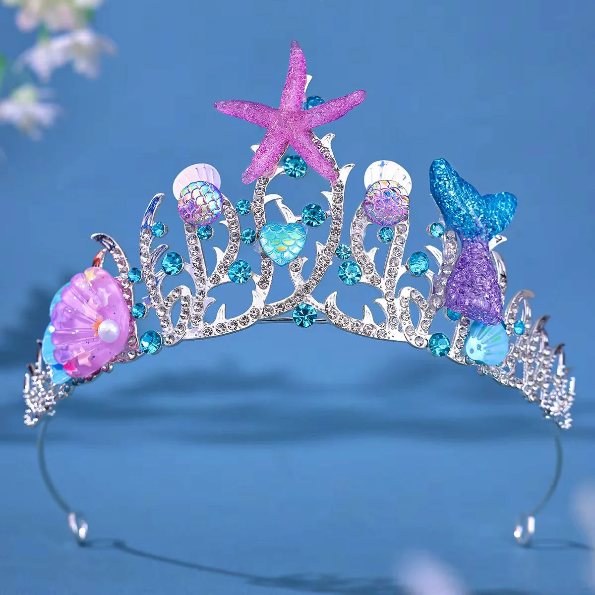 Mermaid Fish Crowns, Ocean Style Costume, Seashell Starfish Hair Accessories for Women Girls, Princess Birthday Party Tiaras