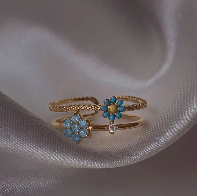 New Cute Colorful Zircon Flower Ring For Women Girl, Fashion Vintage Zircon Adjustable Rings, Jewelry Gift