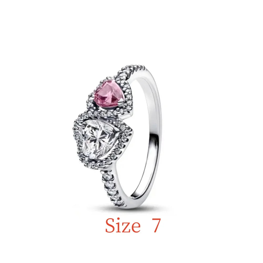 New 925 Silver bow Heart-shaped Ring Necklace, Suitable for Valentine's Day, Holiday Gifts for Women, DIY High-end, Fashion Jewelry