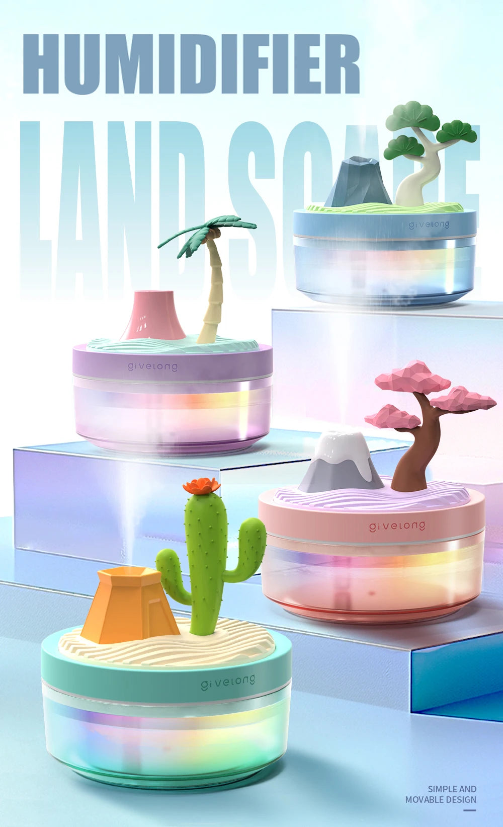 Landscape Air Humidifier, Small Spray Hydration Household Silent Bedroom Desktop Car USB Aromatherapy Humidifiers, Diffuser