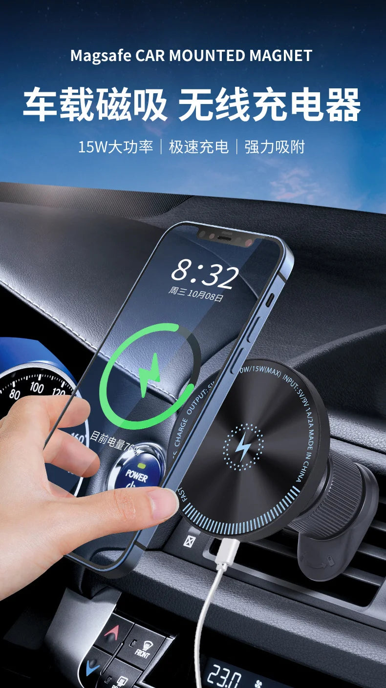 Magnetic Car Phone Holder, 15W wireless charge Vent Magsafe Ring Car MountFit for iPhone 14 13 12 Pro Plus, Mini MagSafe Case