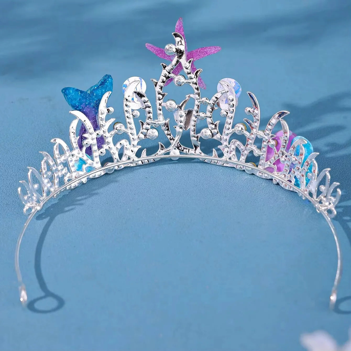 Mermaid Fish Crowns, Ocean Style Costume, Seashell Starfish Hair Accessories for Women Girls, Princess Birthday Party Tiaras