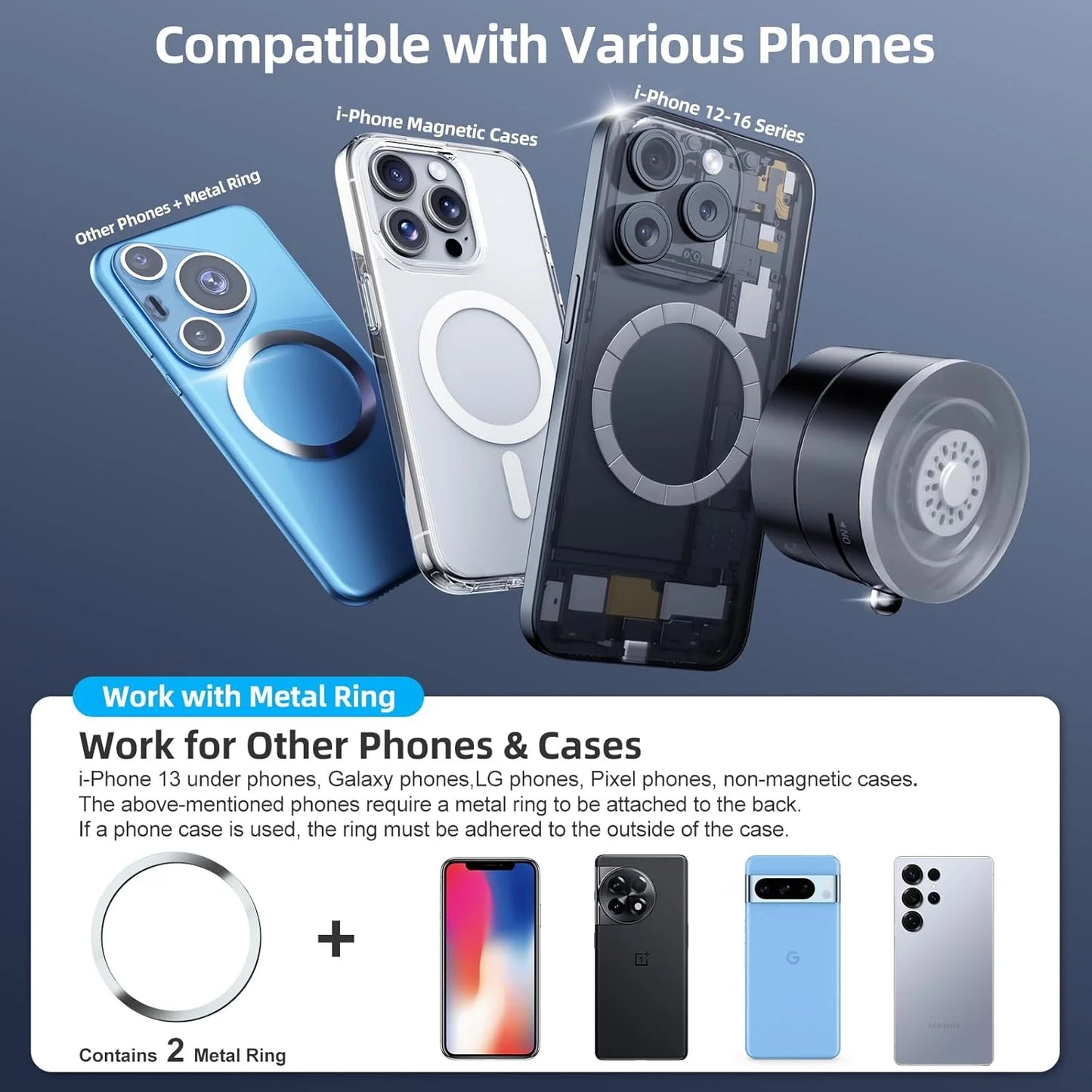 Upgraded 360° Vacuum Magnetic Phone Holder, Magnetic Car Phone Mount, Hands-Free Suction Cup Phone Holder for Car/ Gym/ Mirror