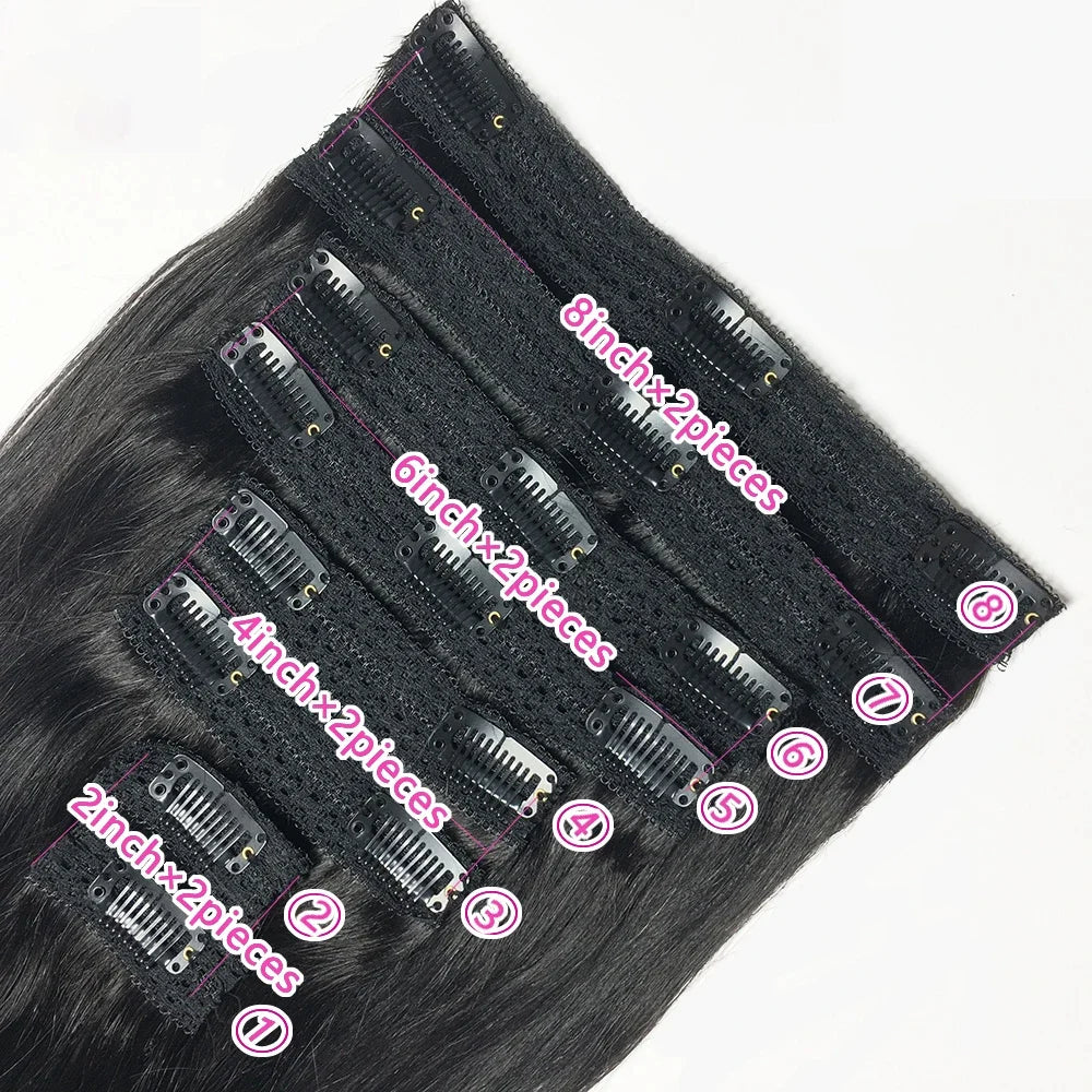 Clip In Hair Extensions, Human Hair Brazilian Straight Clip In Natural Black Color, Clip-In Remy Hair 20 22 24 26 Inch 4# Women