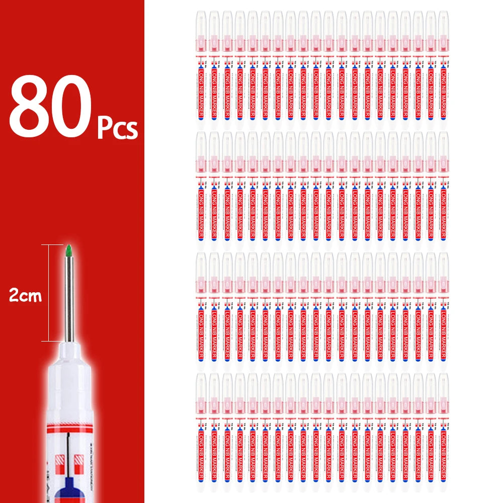 4-80Pcs, 2cm, Waterproof Long Head Markers, Deep Hole Marker Pen for Metal Carpenter, Red/ Black/ Blue/ Green Ink Woodworking Tools