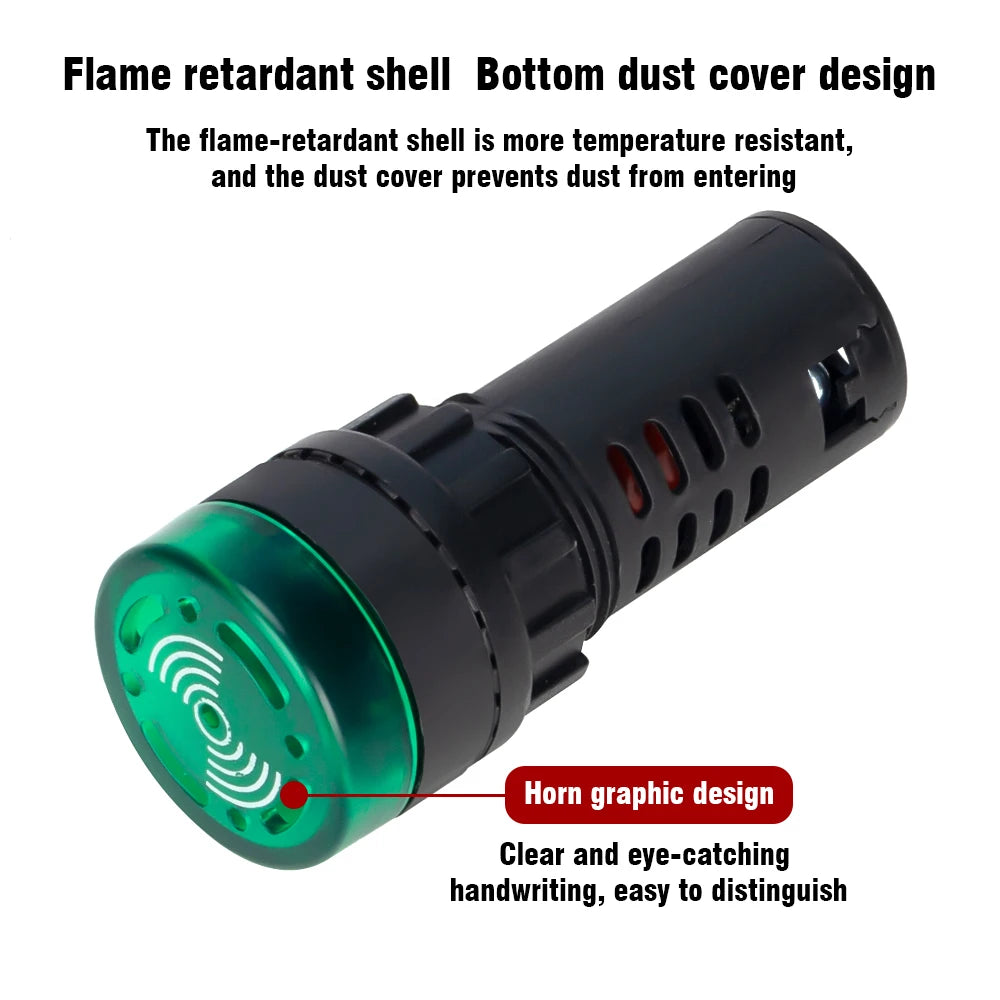 1Pc, 12V 24V 110V 220V, Flash Signal Light Red LED, Active Buzzer Beep Alarm Indicator Green Red