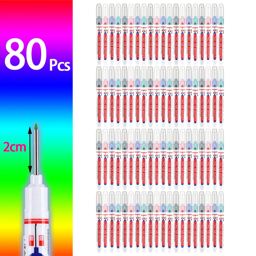 4-80Pcs, 2cm, Waterproof Long Head Markers, Deep Hole Marker Pen for Metal Carpenter, Red/ Black/ Blue/ Green Ink Woodworking Tools