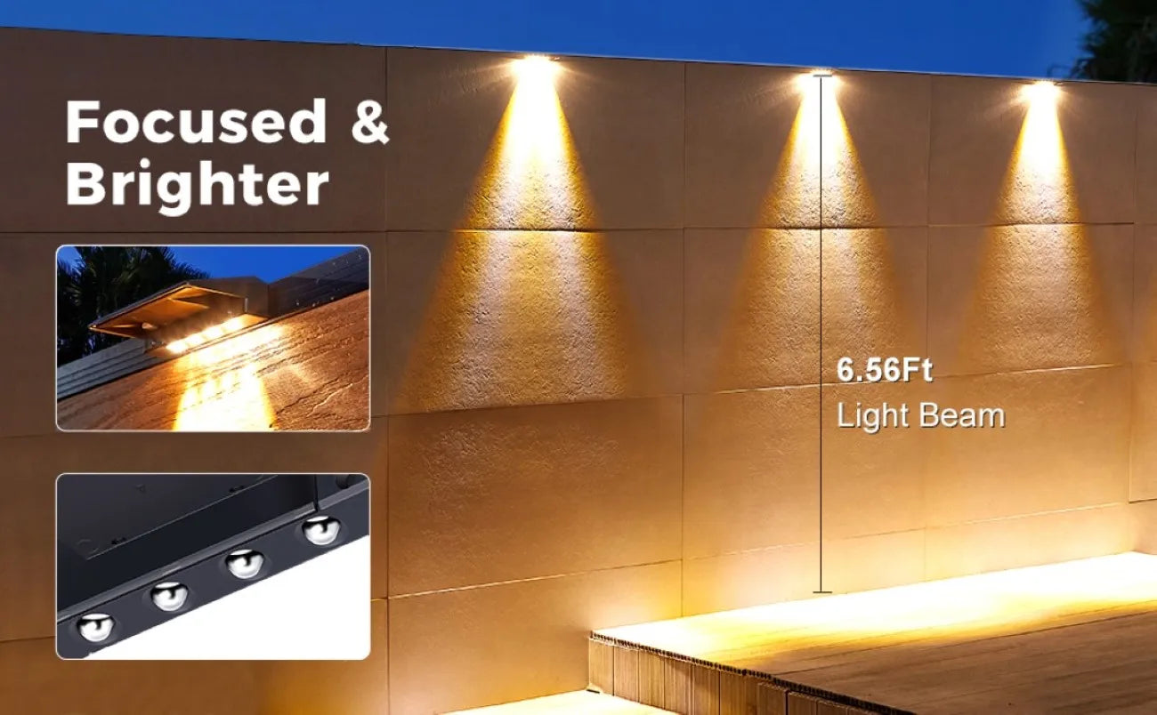 2 Pack Solar Wall Lights, 4 LED Solar Fence Lights, Outdoor Waterproof Solar Deck Lights, Wall Lights for Fence Post Yard Pathway