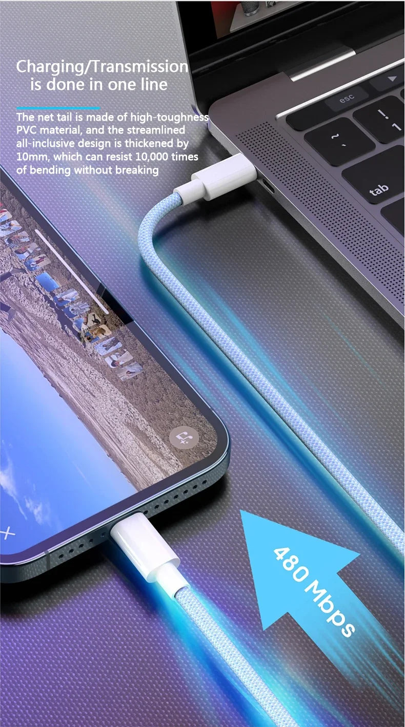 PD 20W USB-C Charging Cable For iPhone 14 13 12 11 Pro Max Xs 8 Plus iPad 3A, Fast Charging Cord, Lightning Data Cable For iPhone