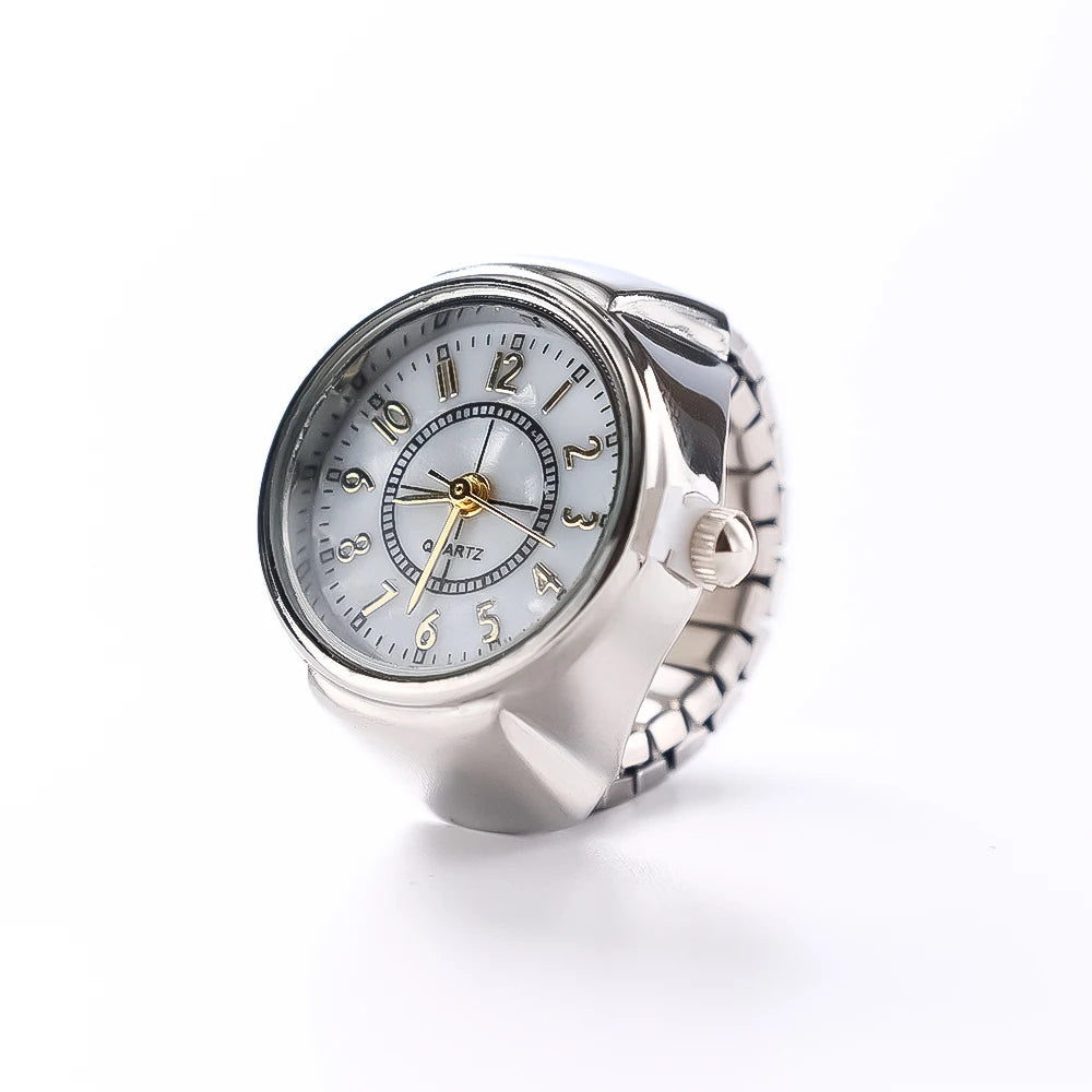 Vintage Punk Finger Watch, Mini Elastic Strap Alloy Watch, Couple Rings, Jewelry Clock, Retro Roman Quartz Watch Rings, For Women, For Men