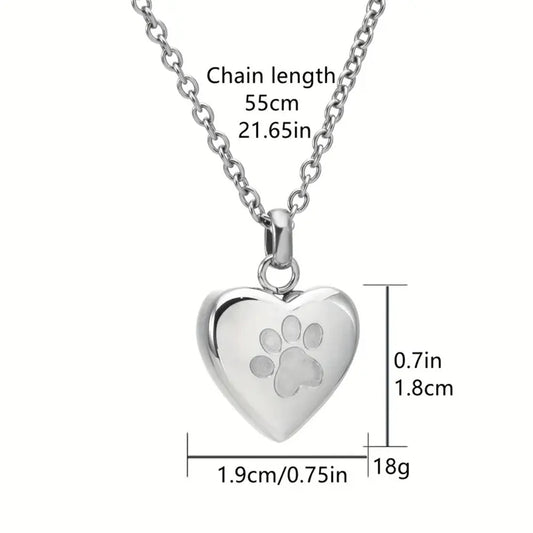 Collar con colgante de urna para cenizas de mascotas, joyas de cremación en forma de corazón para hombres y mujeres, recuerdo de huella de pata