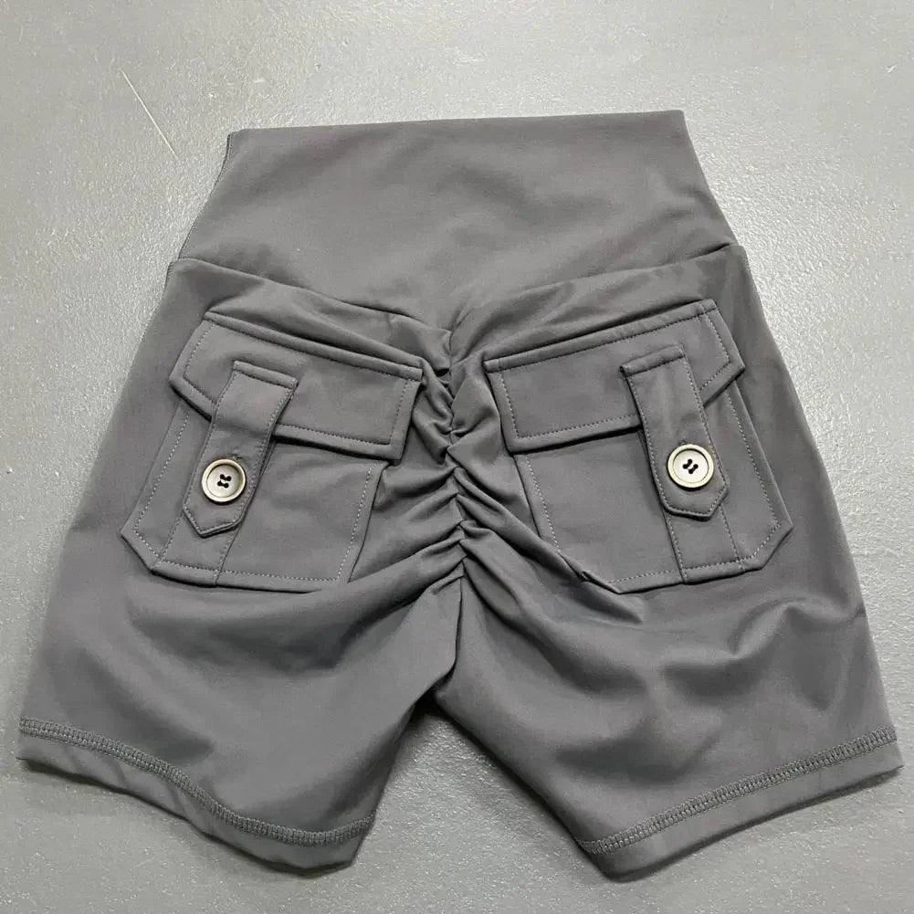Summer Peach Butt Fitness Exercise Shorts, Three-Quarter Pants, Cargo Air Dry Pocket Yoga Tight Pants, Lift the hips Women's Shorts
