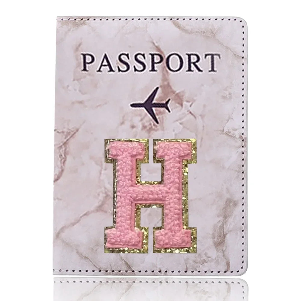 Fashion Passport Protective Cover, Embroidery Letter Pattern Travel Passport Holder, Wallet Gift PU Leather Card Case Cover Unisex